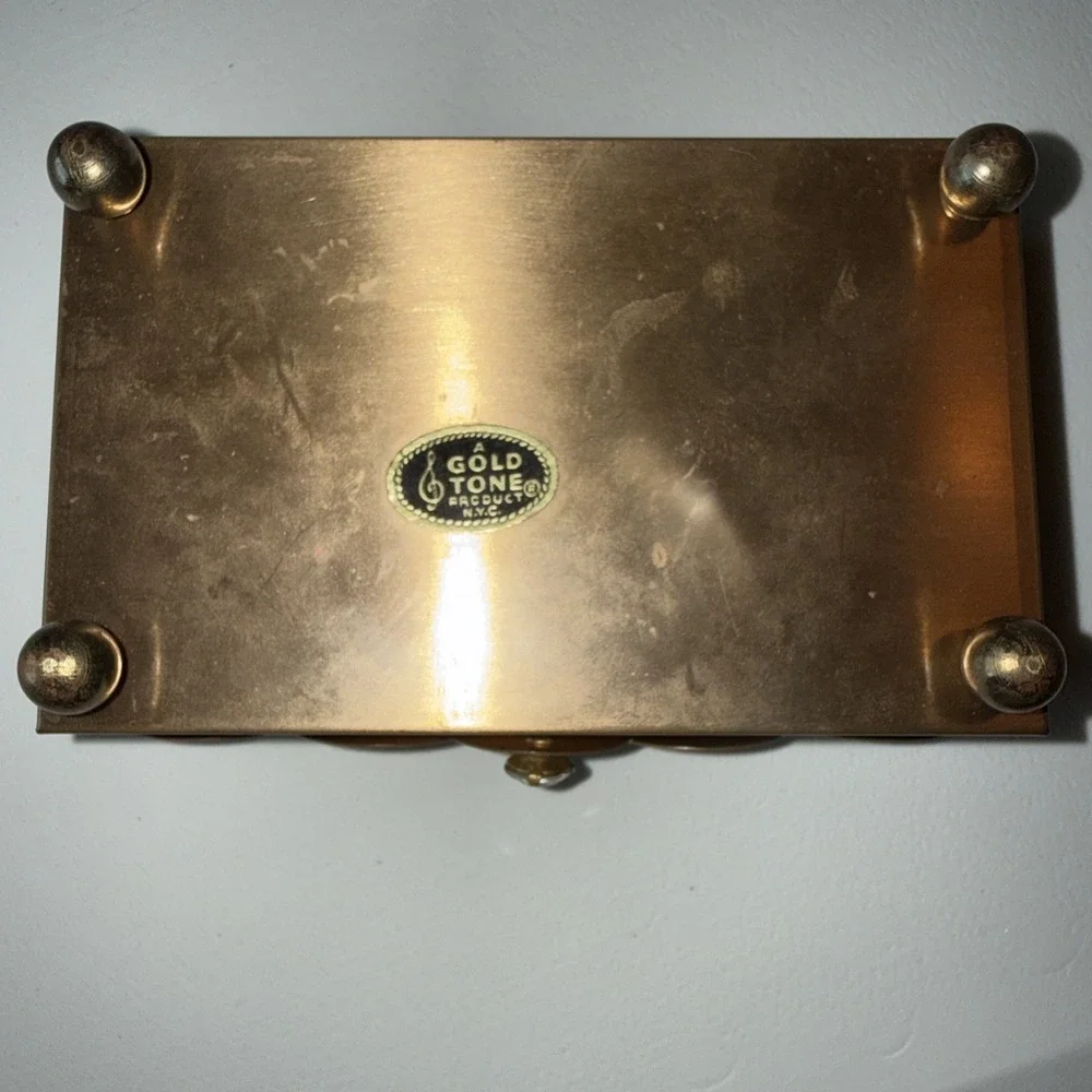 Vintage Mini Brass Jewelry Box with Rhinestones And Mirror 4.0 X‎ 2.5 X 1.25
